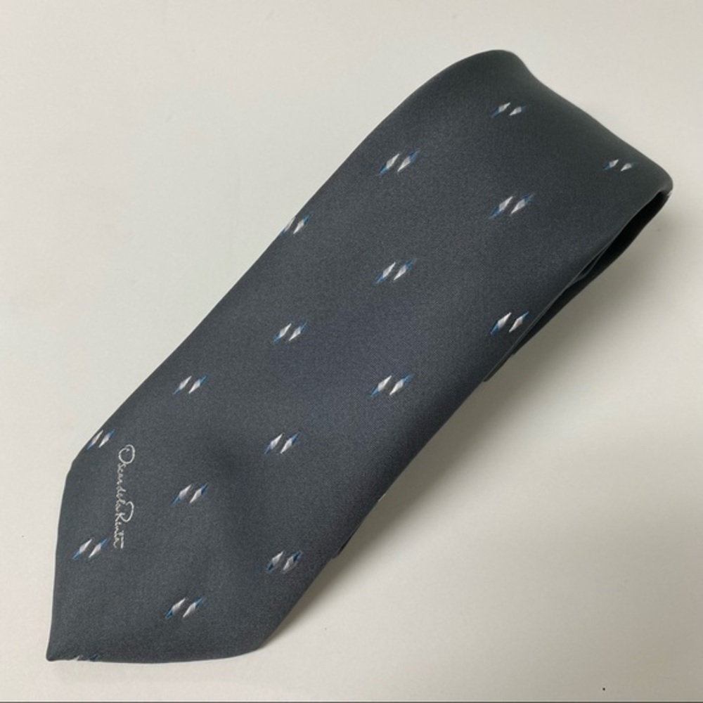 Oscar De La Renta Mens Tie Geometric Pattern L 55” X W 3.25” Grey